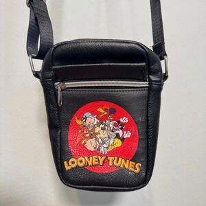 Mini Crossbody Phone Bag Cartoon Graphic Looney Tunes Warner Bros Black Dual Zip